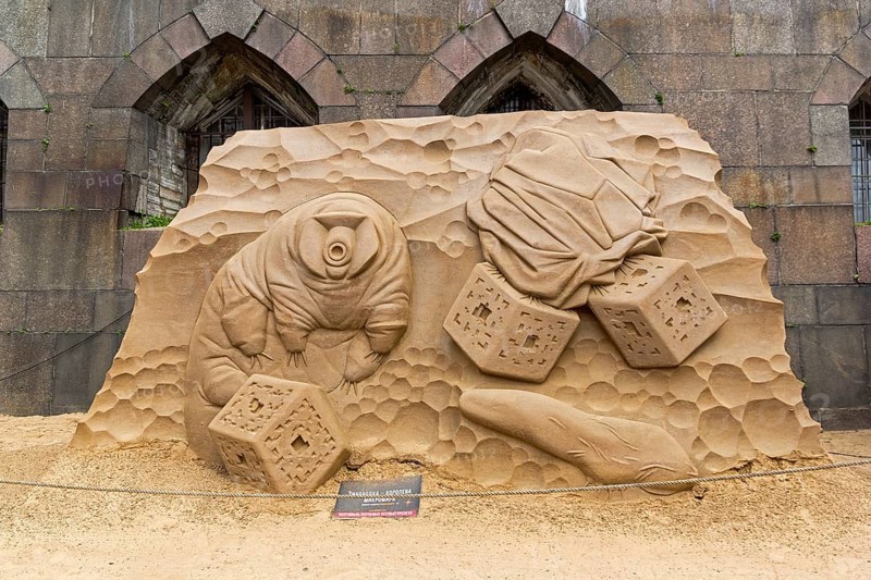 Saint Petersburg, Russia, June 13, 2019: The exhibition of sand sculptures at the Peter and Paul Fortress. Composition, Europe