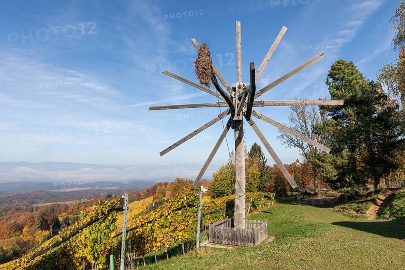 Autumn atmosphere with foliage colouring, largest Klapotetz in the world, Demmerkogel, municipality of St. Andrä-Höch, Styria, Austria, Europe