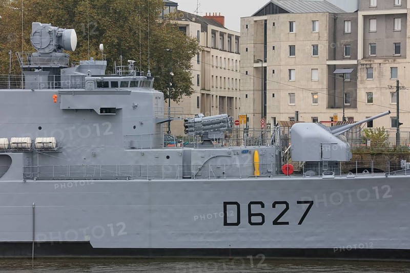 Former warship of the French Navy Escorteur d'Escadre Maille-Breze at the Quai de la Fosse, today Naval Museum, seen from the Ile de Nantes in the Loire, Nantes, Departement Loire-Atlantique, Region Pays de la Loire, France, Europe