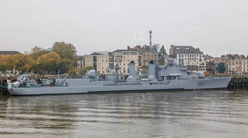Former warship of the French Navy Escorteur d'Escadre Maille-Breze at the Quai de la Fosse, today Naval Museum, seen from the Ile de Nantes in the Loire, Nantes, Departement Loire-Atlantique, Region Pays de la Loire, France, Europe
