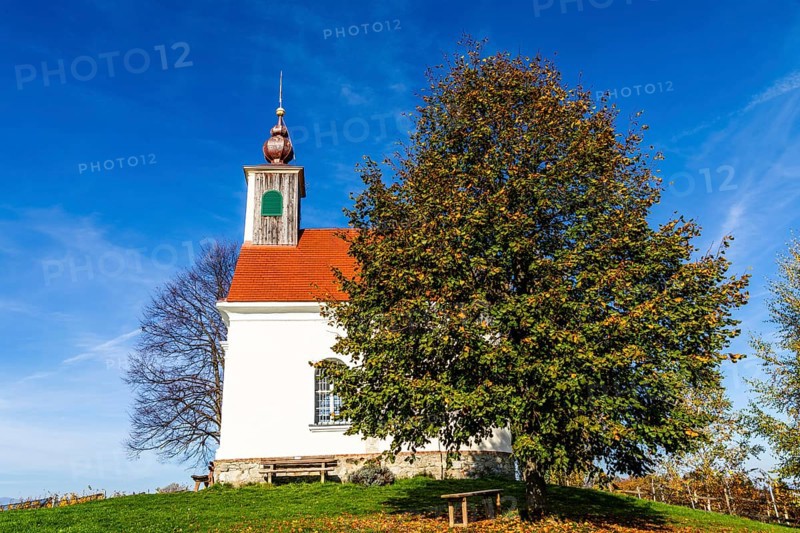 Autumn atmosphere with foliage colouring, Theresienkapelle, Mass Chapel Maria vom Guten Rat, Sausal, Styria, Austria, Europe