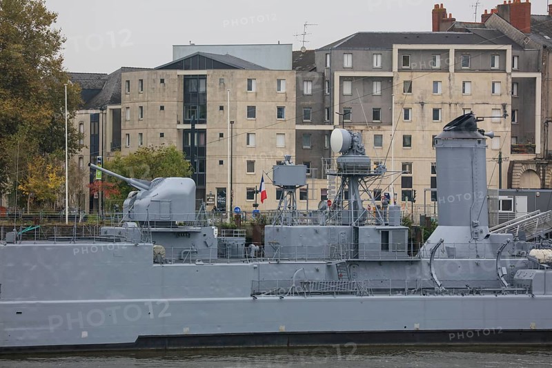 Former warship of the French Navy Escorteur d'Escadre Maille-Breze at the Quai de la Fosse, today Naval Museum, seen from the Ile de Nantes in the Loire, Nantes, Departement Loire-Atlantique, Region Pays de la Loire, France, Europe
