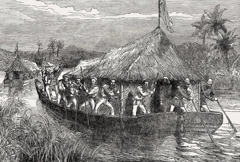 British forces on the river Perak, Perak War, 1875, Malaysia, From British Battles on Land and Sea, by James Grant, Asia
