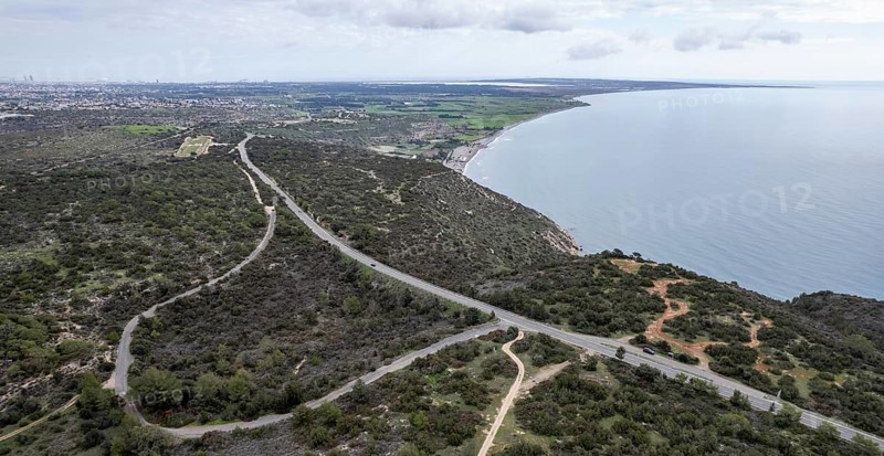 Drone aerial of scenic highway coastline route, Mediterranean sea, Exploration and adventure. Paphos Cyprus