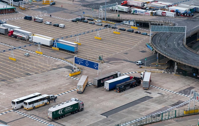 Dover, United Kingdom, September 20 2013: Trucks on Dover docks station at the harbor before the customs to tranfer goods to France, Europe