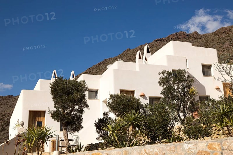 Modern architecture tourist accommodation, Los Presillas Bajas, Cabo de Gata natural park, Almeria, Spain, Europe