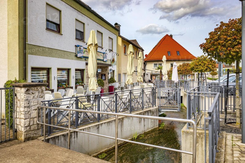 Bahnhofstrasse and Lauterbach in Bad Staffelstein, Bavaria, Germany, Europe