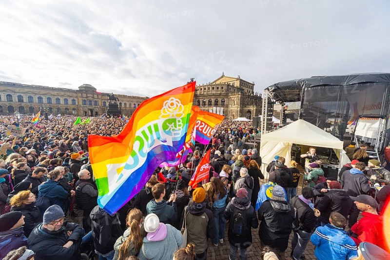 160 organisations and initiatives demonstrated against the right in Dresden on Saturday. Around 10, 000 participants marched from Theaterplatz in front of the Semper Opera House through the city centre, Dresden, Saxony, Germany, Europe