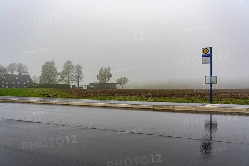 Bus stop, line 339, local transport in the countryside, near Ennepetal-Schlagbaum, B483, Oberbergischer Kreis, North Rhine-Westphalia, Germany, Europe