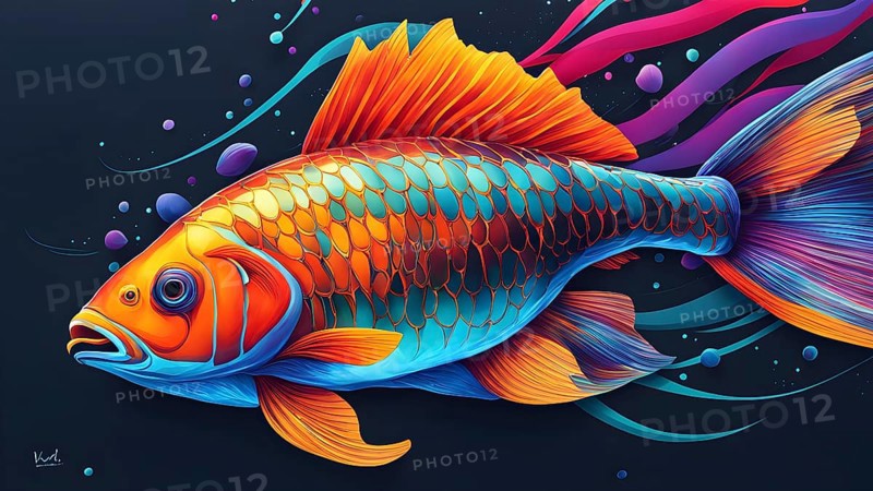 Illustration inspired by the fluid dynamics of a streamlined fish, AI generated