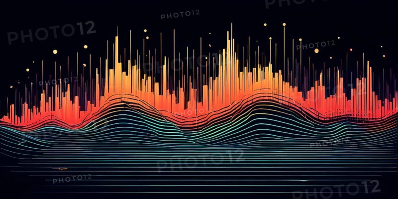 Illustration of abstract audio frequency sound wave lines, AI generated