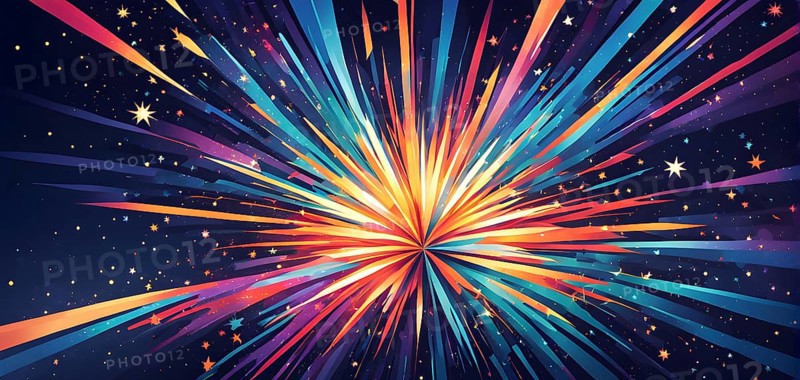 Wallpaper illustration of an explosion of vibrant fireworks colors in a night sky, symbol for happy new year, AI generated