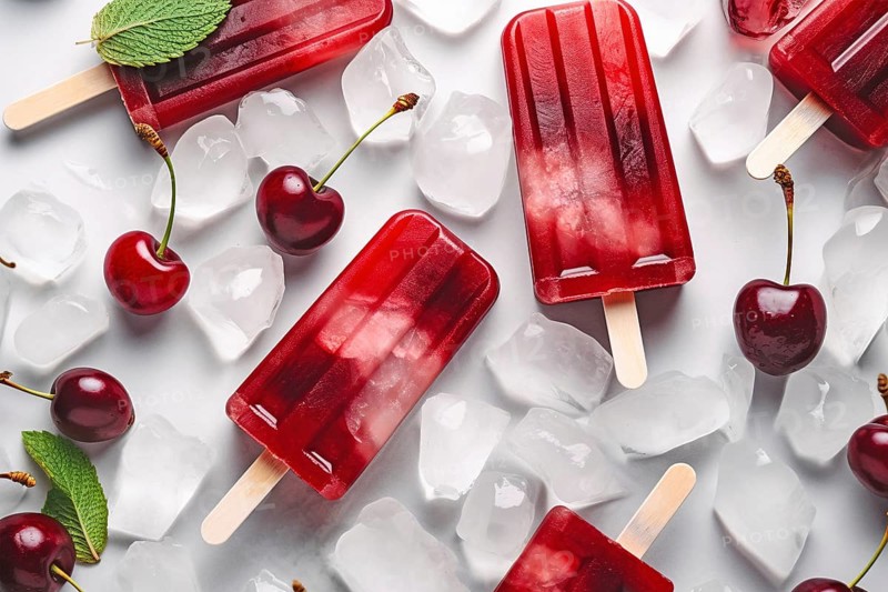 Cherry ice popsicles. KI generiert, generiert AI generated