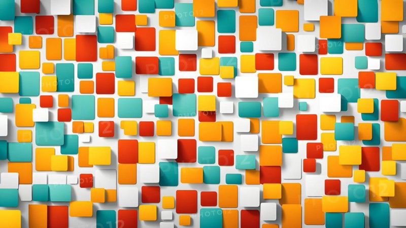 Flat background geometric arrangement featuring overlapping squares in varying size, AI generated, colors, animation, abstract, geometry, art, colorful, cube