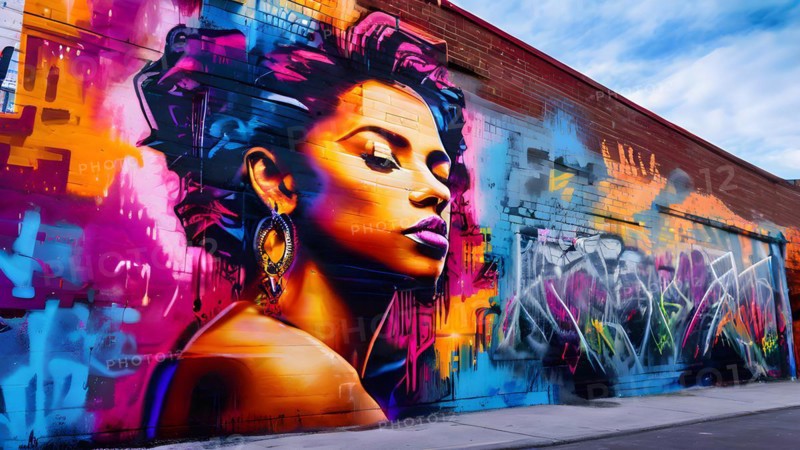 AI generated picture of an urban wall covered with graffiti