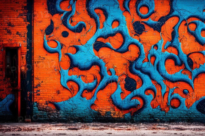 AI generated picture of an urban wall covered with graffiti