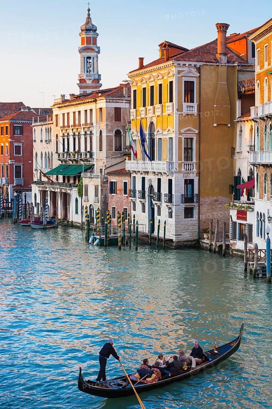 Gondola with jetty on the Grand Canal, empty, city trip, holiday, travel, tourism, lagoon city, historical, history, architectural history, architecture, historic, famous, attraction, building, gondola, waterway, sightseeing, facade, house, old building, endangered, world heritage site, UNESCO, culture, honeymoon, Middle Ages, flood, environment, cruise, carnival, Catholic, Venice, Italy, Europe