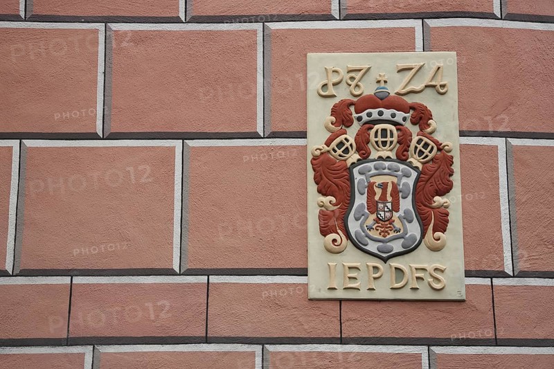 Coat of arms of Prince Joseph Wilhelm Ernst zu Fürstenberg-Stühlingen, Swabian noble family, Baroque, town hall, Engen, Hegau, Baden-Württemberg, Germany, Europe