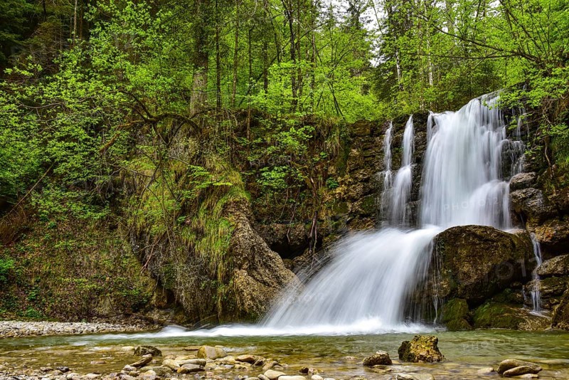 Long exposure of a waterfall on the Steigbach in the Steigbachtobel near Immenstadt in Oberallgäu, Bavaria, Germany, Europe