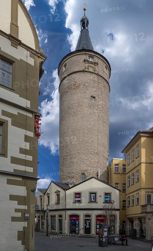 Falterturm, late medieval tower of the town fortifications, around 1480, Falterstraße, .Kitzingen, Lower Franconia, Bavaria, GermanyThe round tower was built between 1469 and 1496