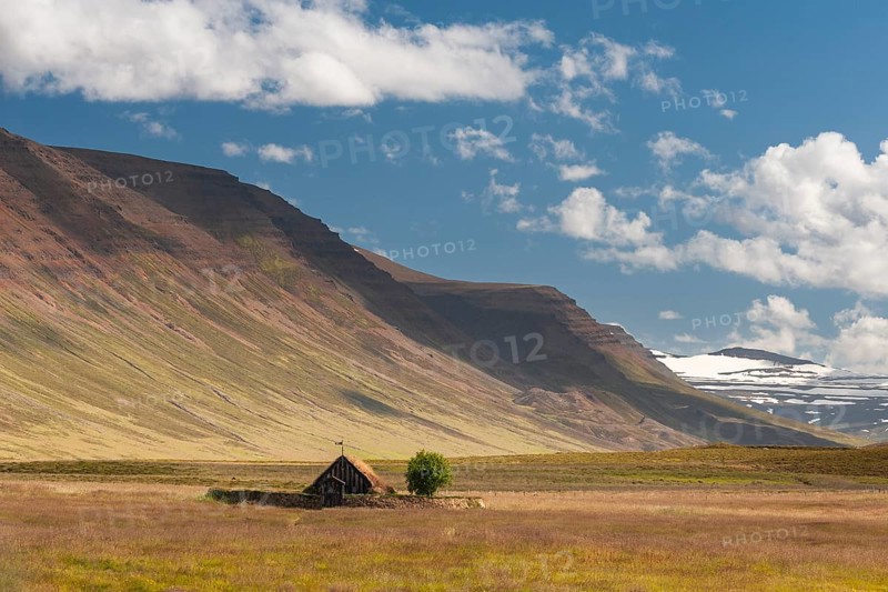 Old peat church of Gröf or Grafarkirkja near Hofsós, Skagafjörður, Skagafjördur, North Iceland, Iceland, Europe