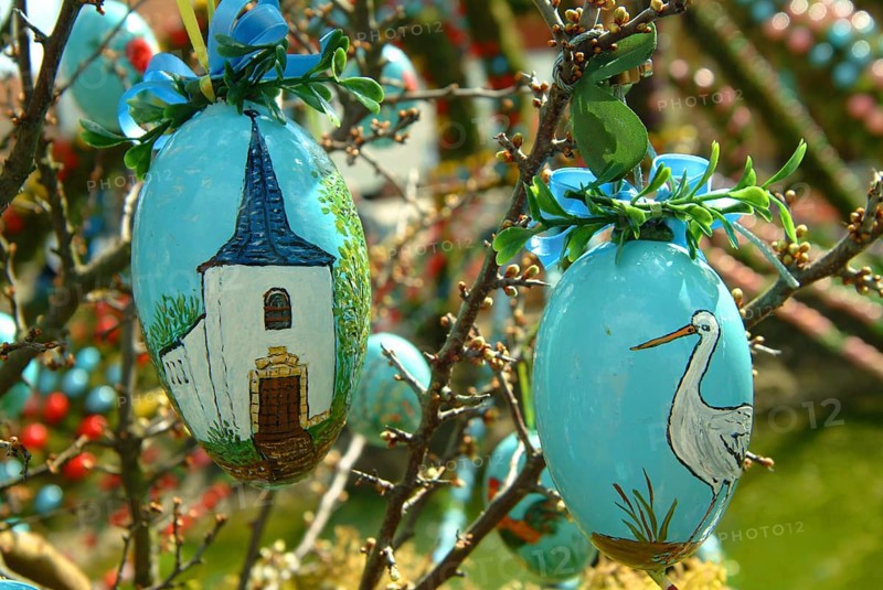 Easter custom, Easter fountain in Franconian Switzerland, detail, here in Bieberbach, district of Forchheim, Upper Franconia, Bavaria, Germany, Europe