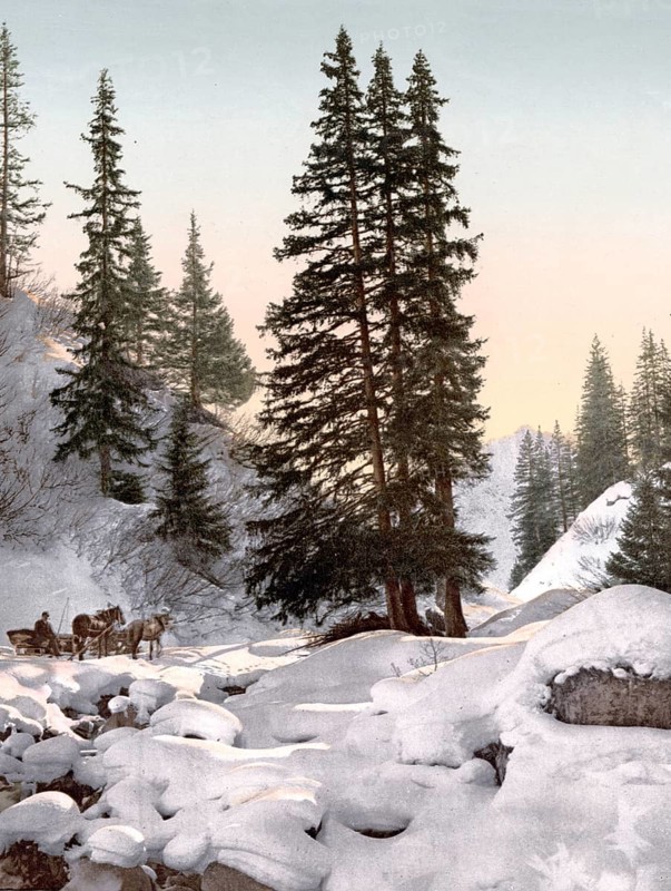 Davos, in winter, Graubuenden, Switzerland, Historical, digitally restored reproduction from a 19th century original, Record date not stated, Europe