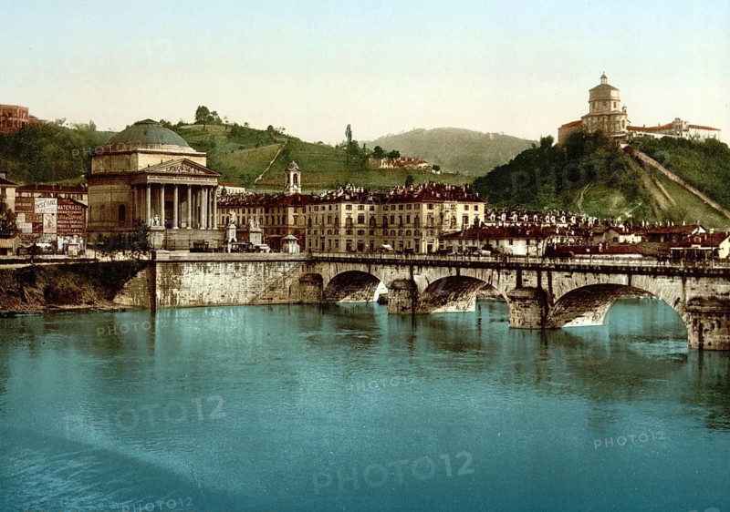 Capuchin Hill and Church of Gran Madre de Dio, Turin, Italy, Historical, digitally restored reproduction from a 19th century original, Record date not stated, Europe