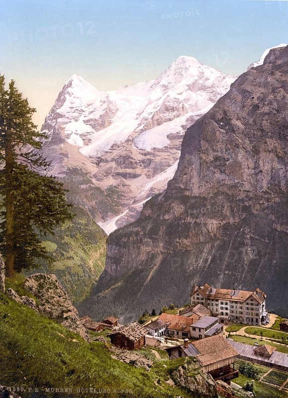 Mürren, Hotel des Alps, Bernese Oberland, Switzerland, Historic, digitally restored reproduction from a 19th century original, Record date not stated, Murren, Bernese Oberland, Switzerland, Historic, digitally restored reproduction from a 19th century original, Record date not stated, Europe