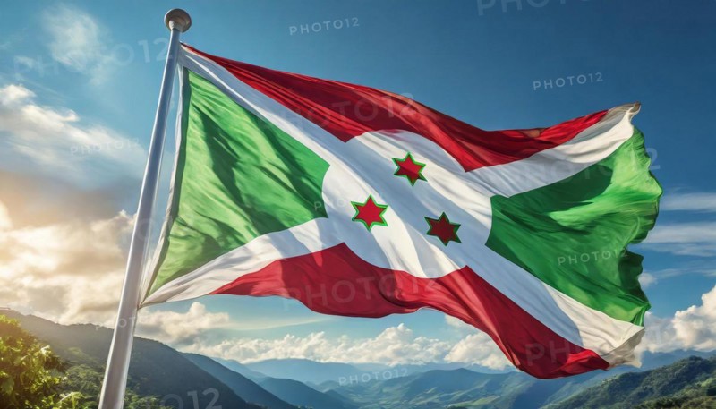 Flags, the national flag of Burundi flutters in the wind