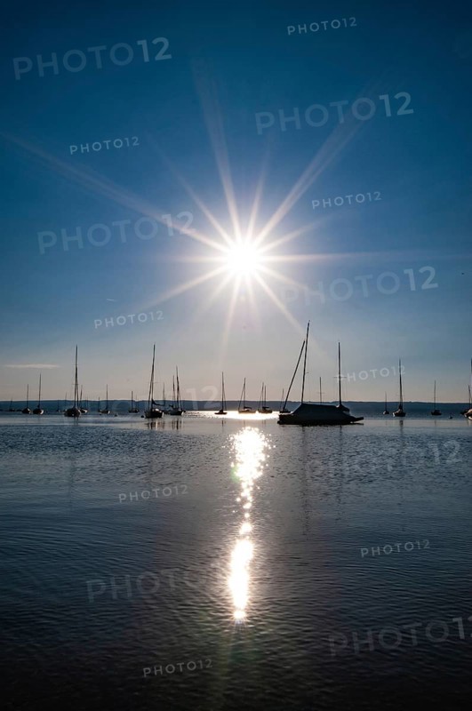 Sunset over the Lake Ammer near Herrsching, Bavaria, Germany, Europe