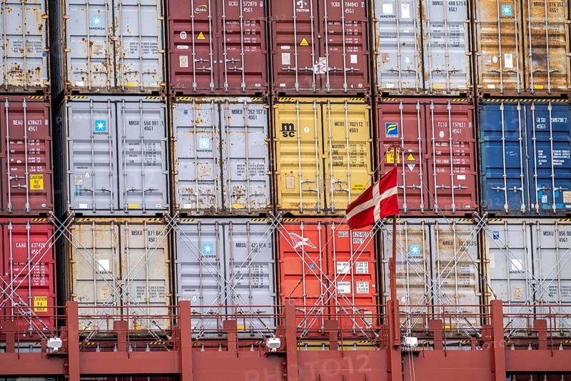 Magleby Maersk container freighter at EUROGATE Container Terminal, Waltershofer Hafen, one of the largest container ships in the world, capacity of 18, 270 TEU, Triple E class, Hamburg, Germany, Europe