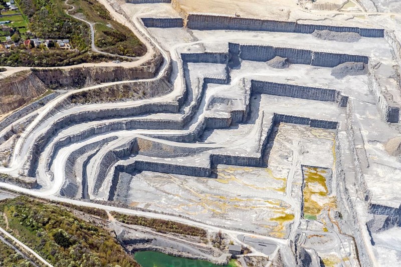 Bernburg, Saale, quarry, cement works, raw material, mining, steps, aerial view, Saxony-Anhalt, Germany, Europe