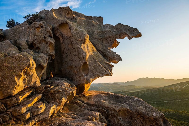 Bizarre granite rocks, Roccia dell Orso, sunset, Capo d'Orso, Palau, Costa Smeralda, Sardinia, Italy, Oceania