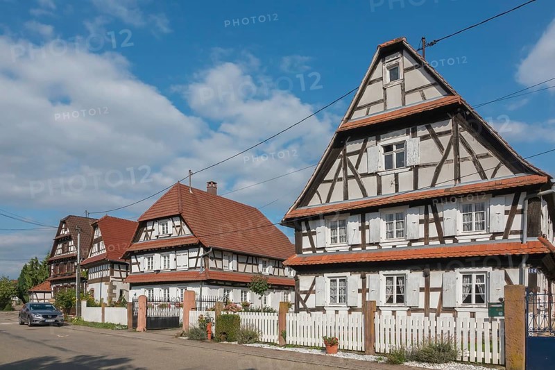Half-timbered houses in the village of Seebach, Département Bas-Rhin, Alsace, France, Europe