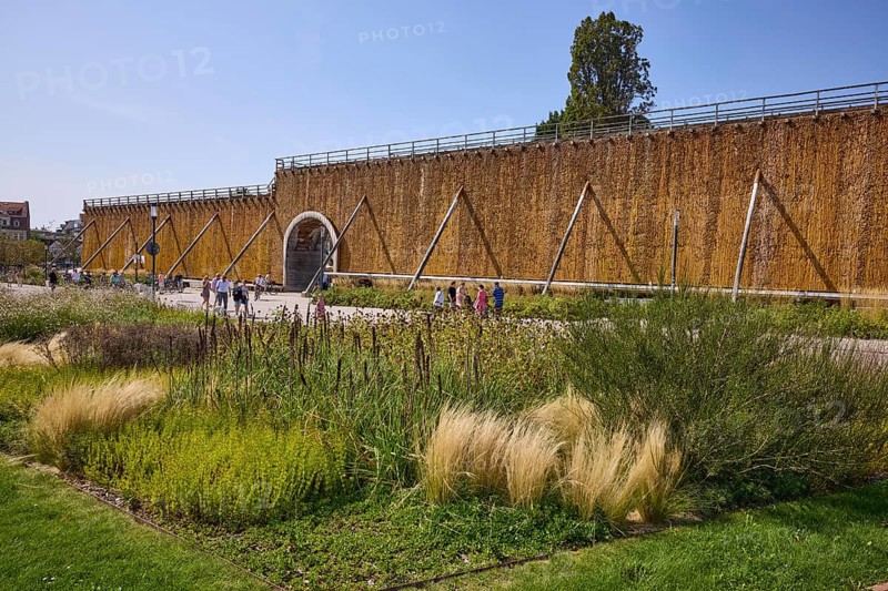 Graduation house, salt works with park under a cloudless blue sky in Bad Salzuflen, Lippe district, North Rhine-Westphalia, Germany, Europe