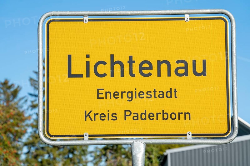 Entrance sign to the town of Lichtenau, energy town, Paderborn district, OWL, A North Rhine-Westphalia, Germany, Europe