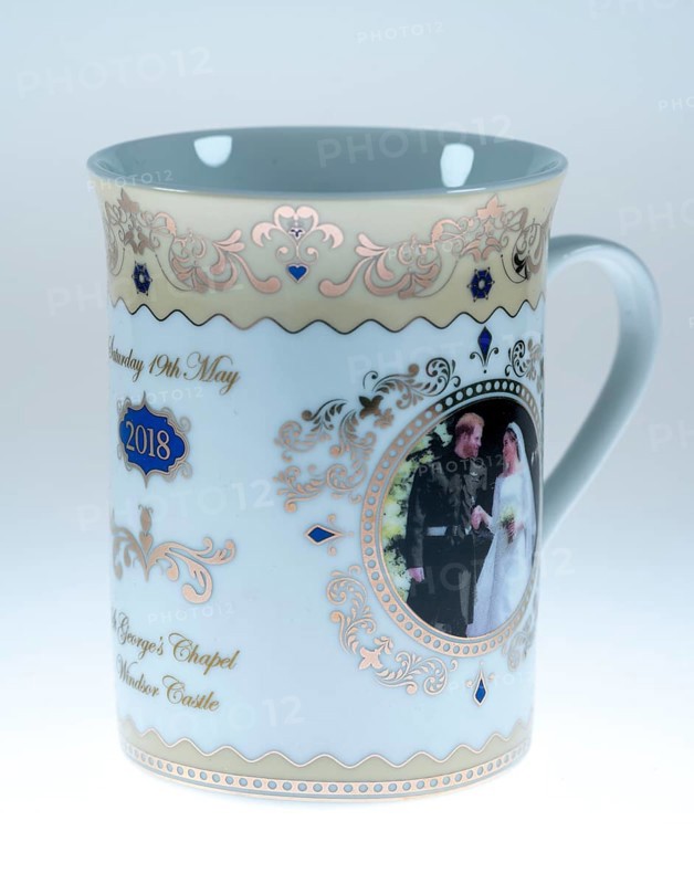 Souvenir mug for the wedding of Prince Harry and Meghan Markle, on 19 May 2018 at Windsor Castle, British royals