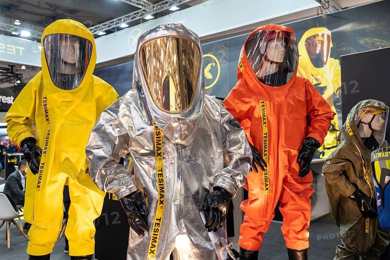 Chemical protection suit, Personal protective equipment, Clothing for firefighters, Interschutz 2022 trade fair in Hanover, the world's largest trade fair for fire, rescue and disaster control technology, equipment, over 1300 exhibitors from 50 countries, disaster control