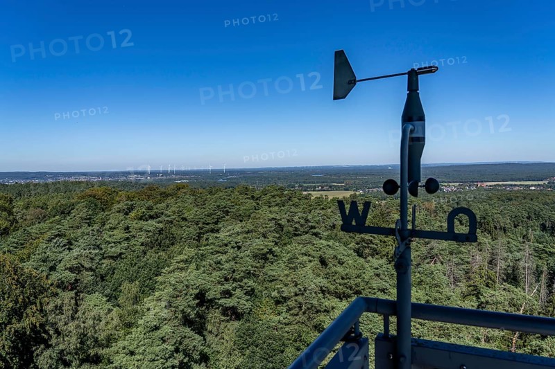 Fire watch tower on the Rennberg, near Flaesheim, Haltern am See, in the Haard forest area, one of 3 fire watch towers in the region, manned from April to October in dry weather conditions, part of the fire monitoring system, North Rhine-Westphalia, Germany, Europe