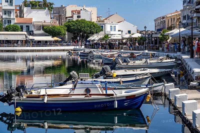 The village of Agios Nikolaos, in the eastern part of Crete, view over Lake Voulismeni, connected to the sea, old town, Greece, Europe