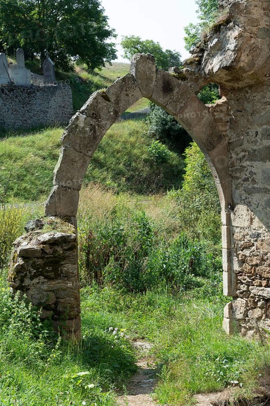 Medieval porch of Saint-Ilpize castle, Haute-Loire, Auvergne-Rhone-Alpes, France, Europe