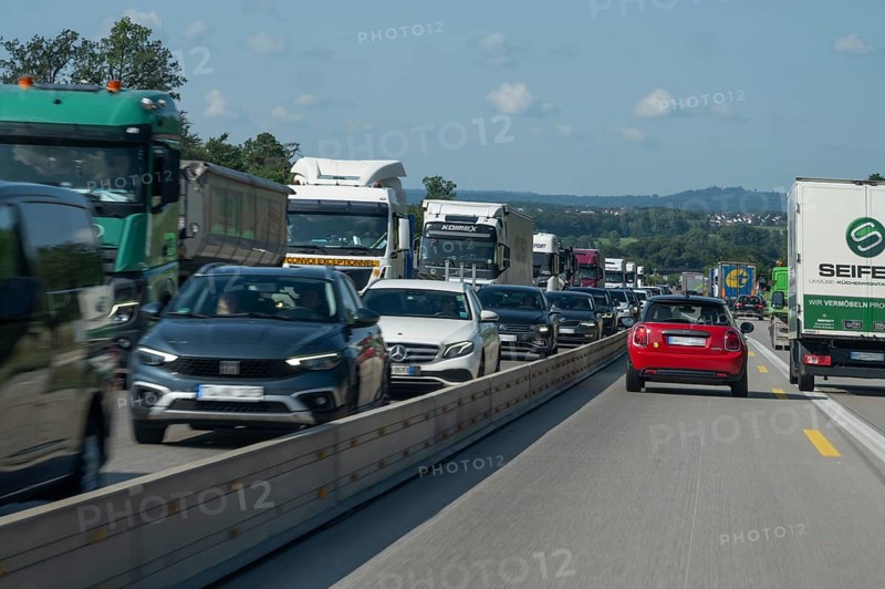 Traffic jam on the A6 Nuremberg-Heilbronn motorway, Bavaria, Germany, Europe