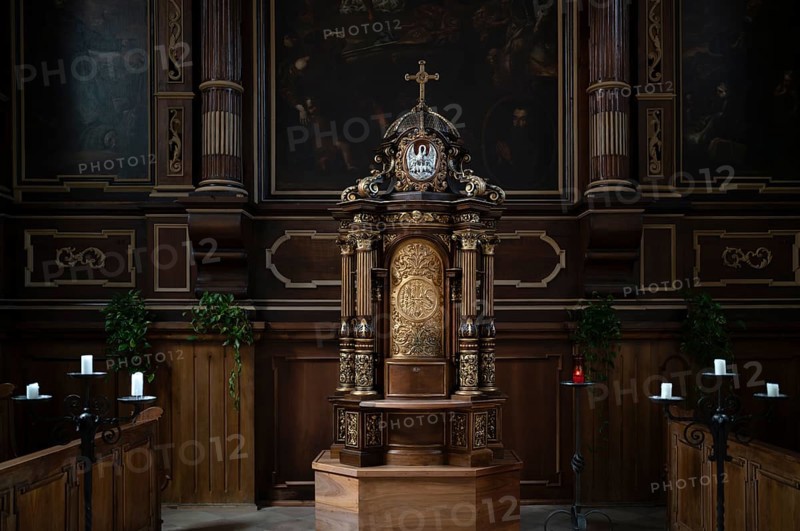 Interior view of the altar, Capuchin Church of St Maximilian, Capuchin Monastery, Merano, Merano, South Tyrol, Autonomous Province of Bolzano, Italy, Europe