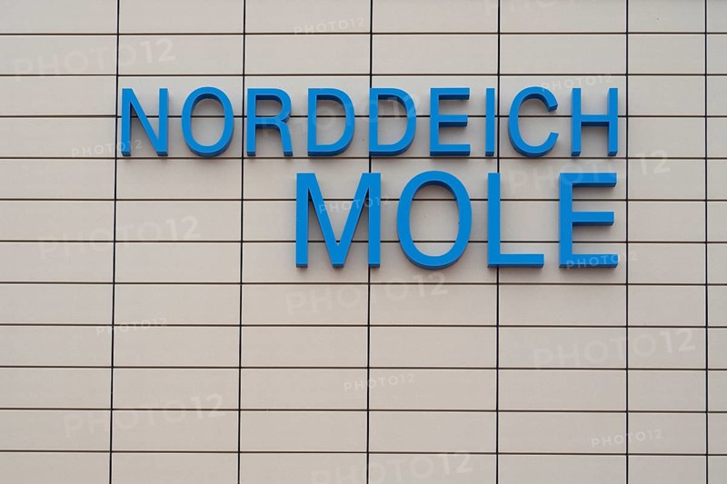 Wall with writing Norddeich Mole, Norddeich, East Frisia, Lower Saxony, Germany, Europe