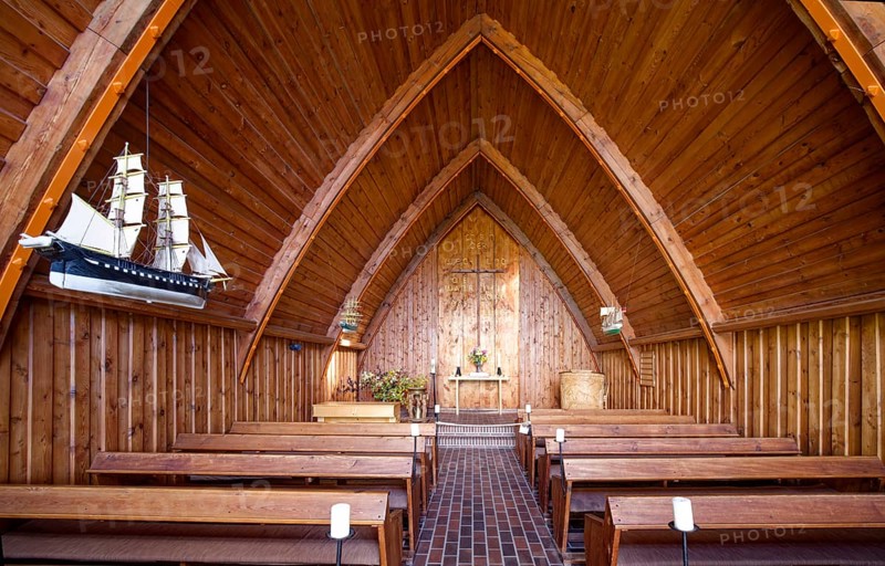 Ahrenshoop boatmen's church designed by the architect Hardt-Walther Hämer, interior view, Ahrenshoop, Fischland-Darß-Zingst peninsula, Baltic Sea, Mecklenburg-Western Pomerania, Germany, Europe