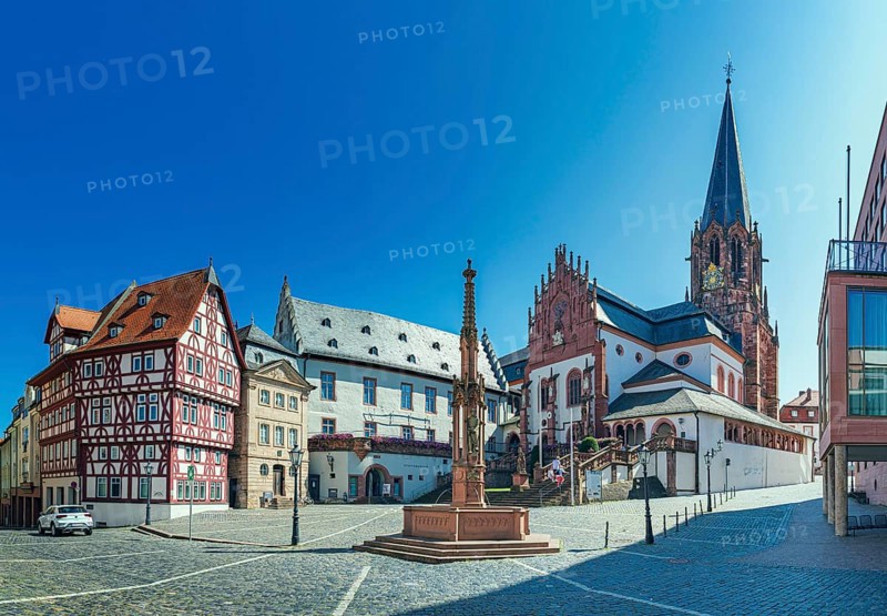 Collegiate Basilica of St Peter and Alexander and Town Hall in Aschaffenburg, Bavaria, Germany, Europe