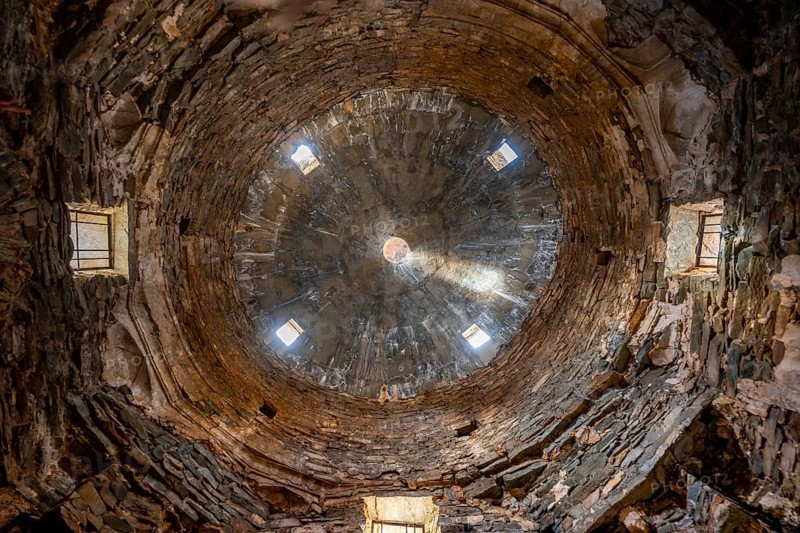 Interior view, interior of the historic caravanserai Tash Rabat from the 15th century, Naryn region, Kyrgyzstan, Asia