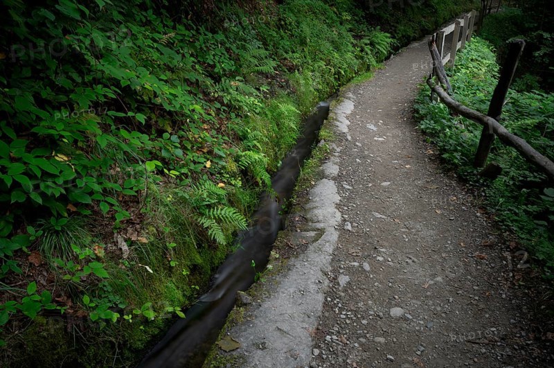 Hiking trail, Schenner Waalweg, Neuwaal, stream, long exposure, Schenna, Scena, South Tyrol, Autonomous Province of Bolzano, Italy, Europe