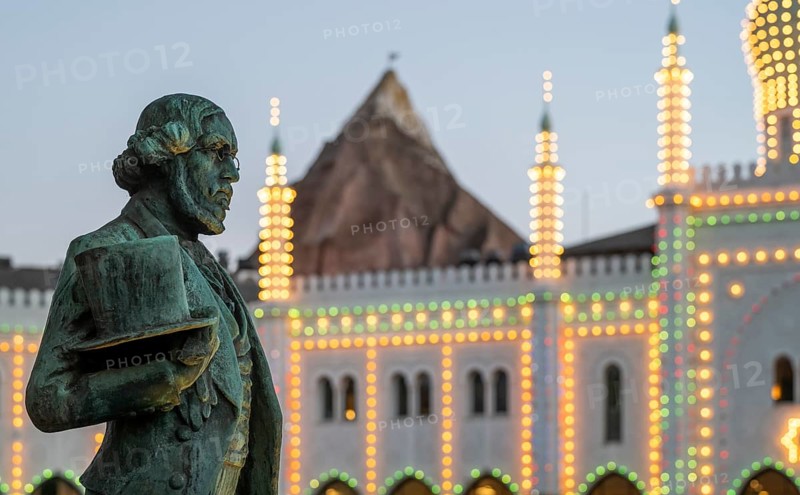 Bronze statue of Georg Carstensen, officer, entrepreneur and founder of the amusement and recreation park Tivoli, Copenhagen, Denmark, Europe